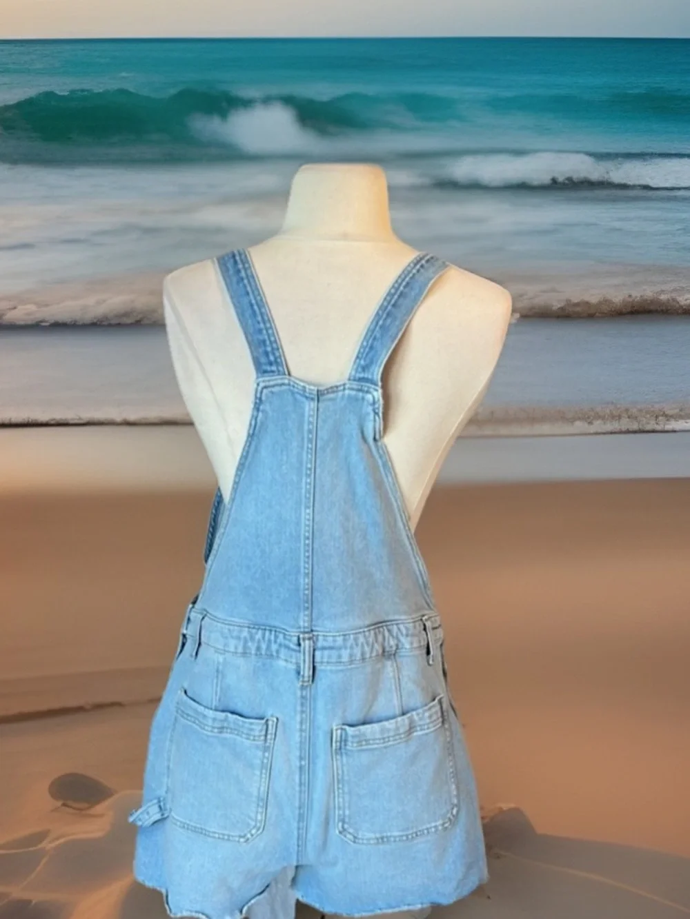 Light Blue Denim Overall Shorts